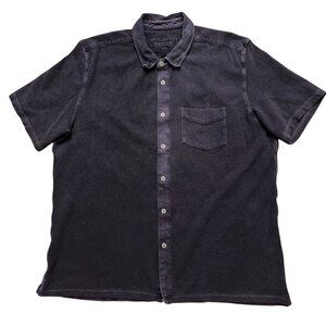 32 Bar Blues Shirt Mens Size 2XL Short Sleeve Button Textured Knit Pocket Purple